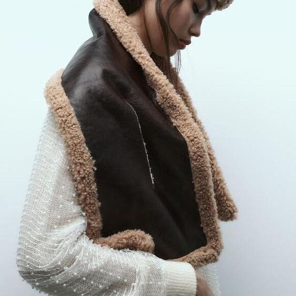 Zara Double Faced Faux Sheepskin Shearling Scarf - Picture 5 of 11